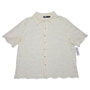 Cure Top Womens‎ Small Ivory Open Lace Sheer Floral Festival Cover Up Cardigan